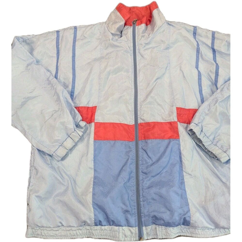 Vintage 1990s Y2K Lavon All Over Print‎ Windbreaker Blue Zip Up L